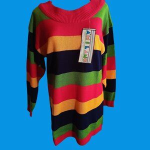 Small Vintage Dress  Ámilano Striped Knit Mini Long Sleeve Acrylic NWT 1990's